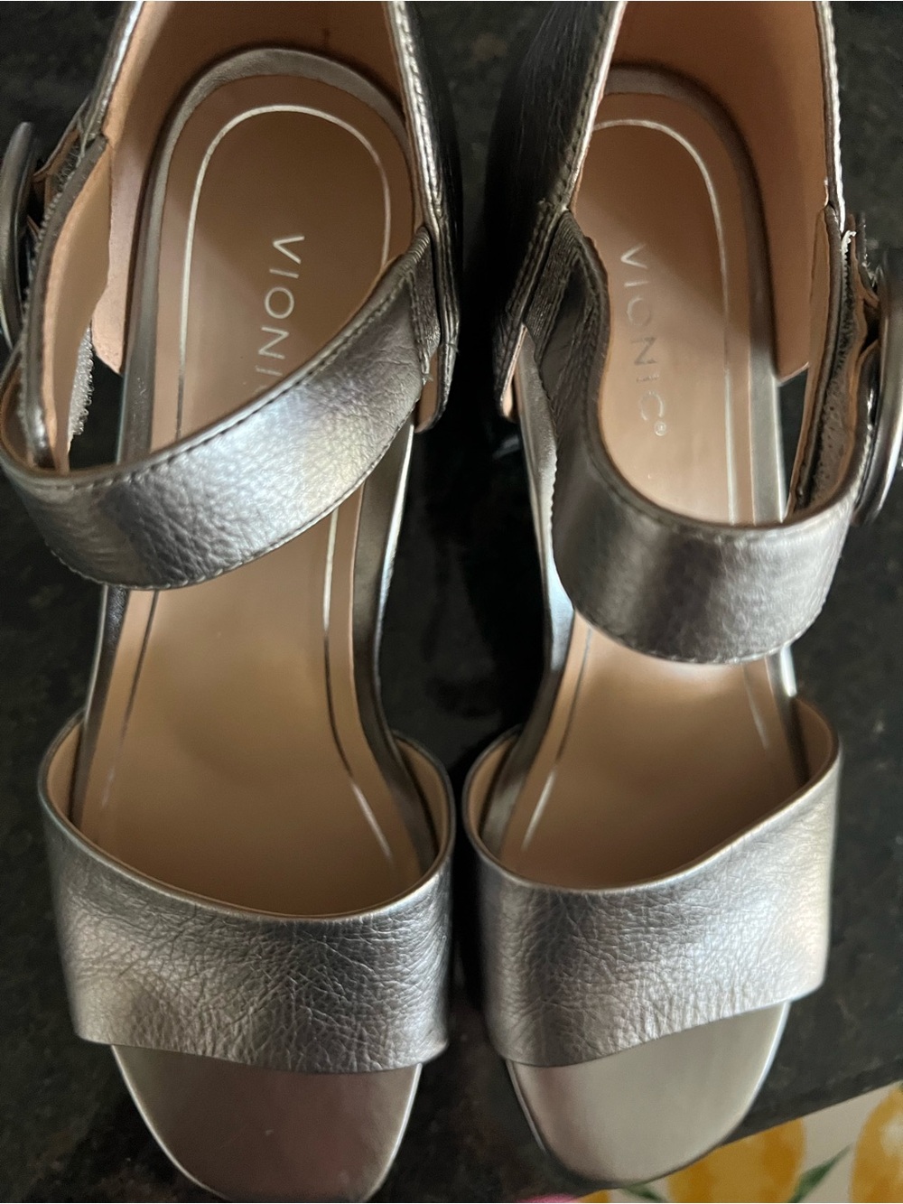 Vionic Metallic Silver Two-Strap Sandals